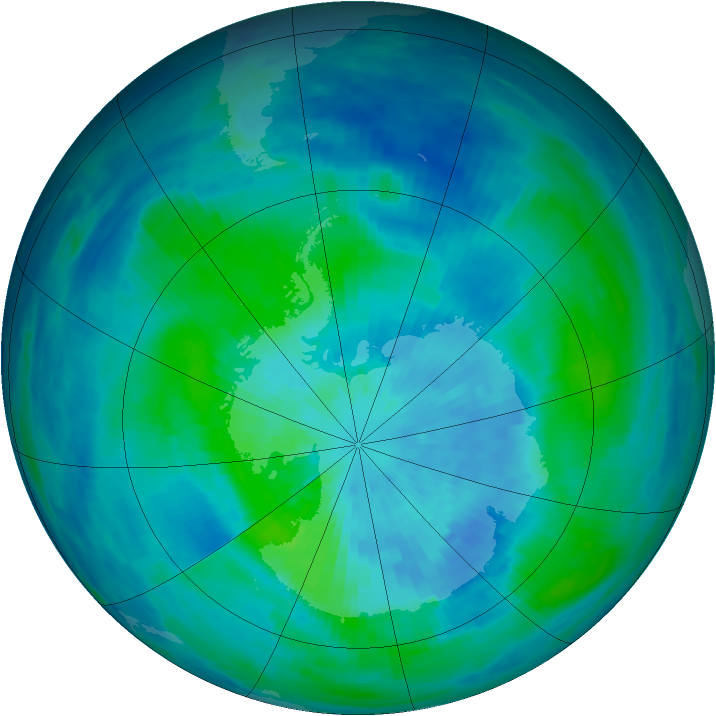 Antarctic ozone map for 19 March 1991